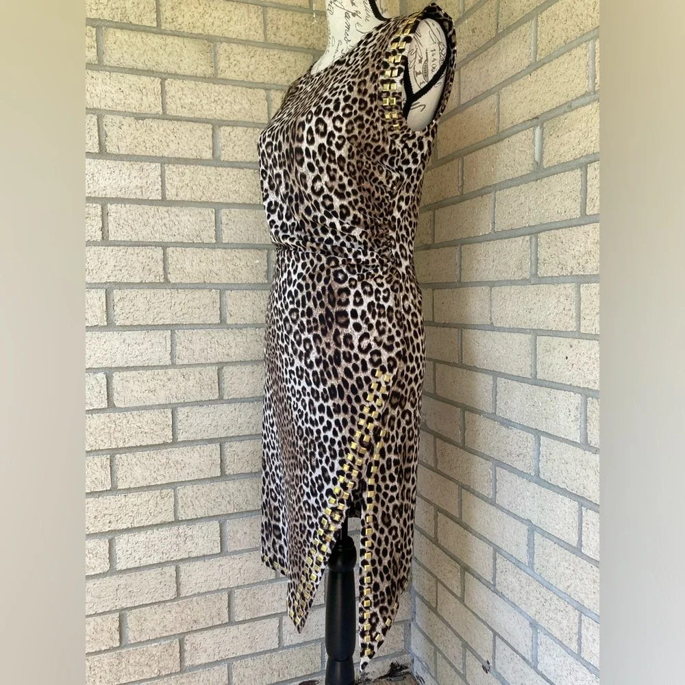 Michael Kors Side Slit Gold Studded Leopard Print Dress Side Ruched Dress